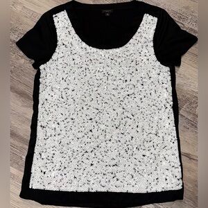 Women's Black W/white sequins Chiffon Shirt Size Medium